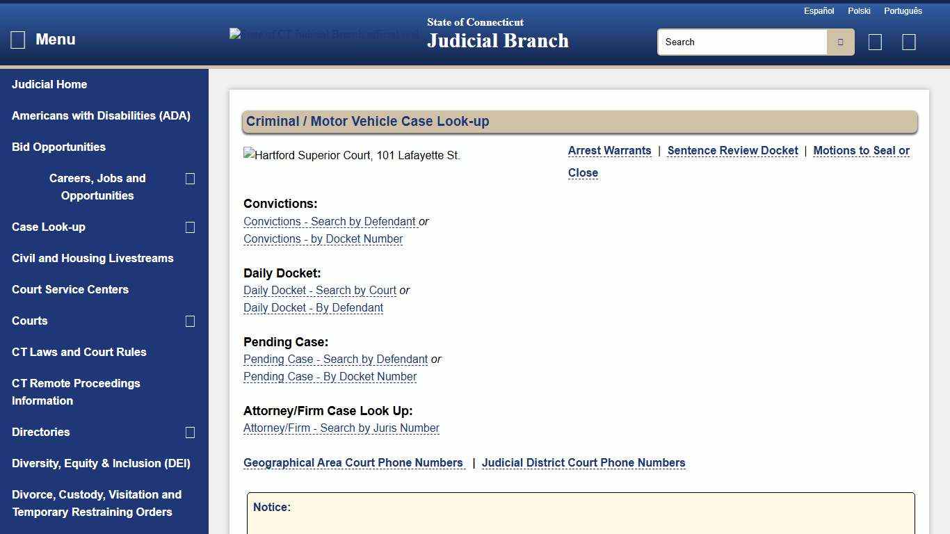 Criminal / Motor Vehicle Case Look-up - CT Judicial Branch